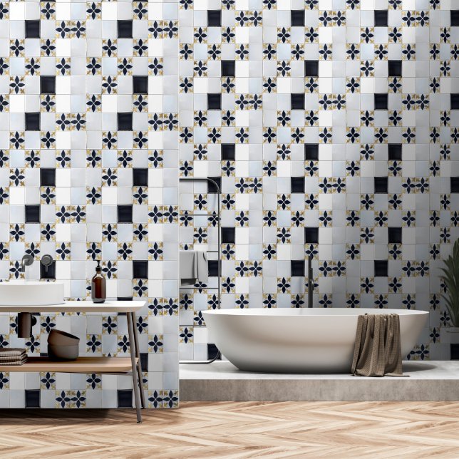 Gold Grey Small Tegel Pattern Behang (Badkamer)
