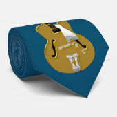 Gold Guitar and Notation on Sapphire Blue Stropdas (Opgerold)