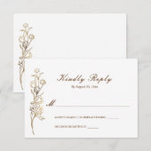 Gold Hand Drawn Delicate Flowers RSVP Kaartje (Voorkant / Achterkant)