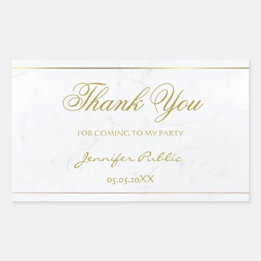 Gold Hand Script Dank u tekst Marmer Sjabloon Rechthoekige Sticker (Voorkant)