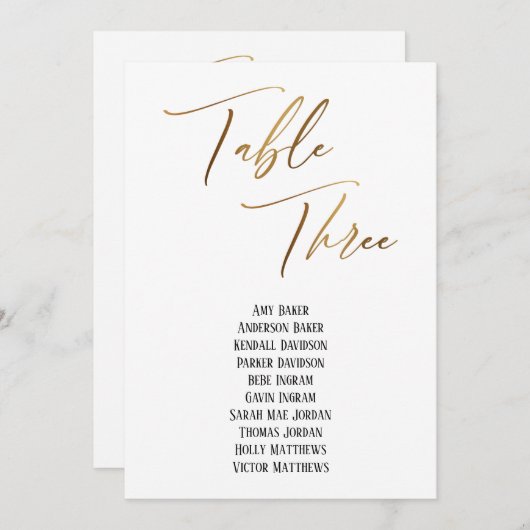 Gold-handschriftafel met drie zetelkaarten (Voorkant / Achterkant)