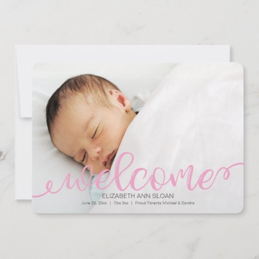 Gold Handwrited Baby Geboortefoto Aankondiging (Voorkant)