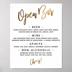 Gold Handwriting Open Bar-menu Poster