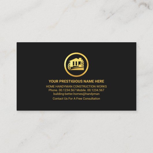Gold Handyman Building Tools Home Visitekaartje (Achterkant)