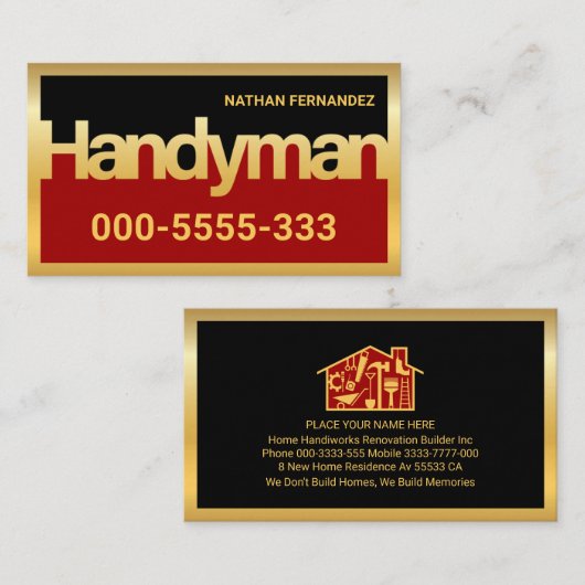 Gold Handyman Signage Frame Builder  Visitekaartje (Voorkant / Achterkant)