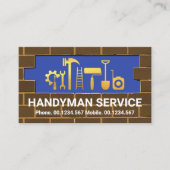 Gold Handyman Tools in Brick Wall Masonry Visitekaartje (Voorkant)