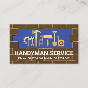 Gold Handyman Tools in Brick Wall Masonry Visitekaartje