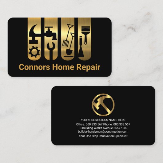 Gold Handyman Tools Tab Building Visitekaartje (Voorkant / Achterkant)