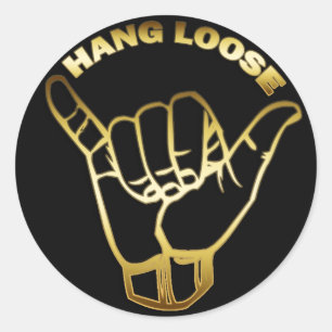 GOLD HANG LOOSE SIGN RONDE STICKER