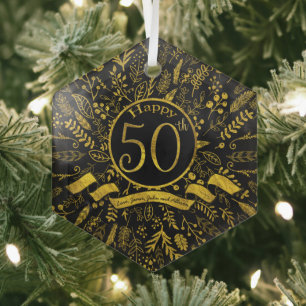 Gold Happy 50e bruiloft Jubileum Glas Ornament