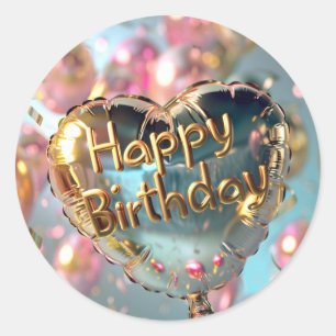 Gold Happy Birthday Classic Round Sticker