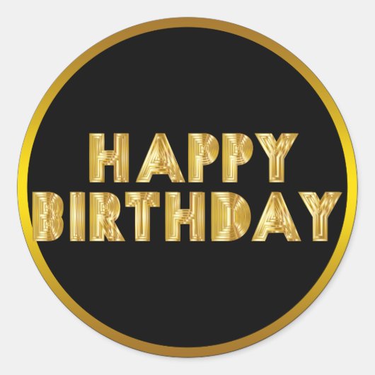 Gold Happy Birthday Ronde Sticker (Voorkant)