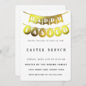 Gold Happy Easter-uitnodiging Kaart (Voorkant / Achterkant)