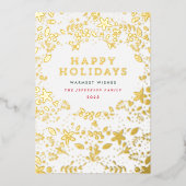 Gold Happy Holiday Florals Foil Carte de vacances (Recto)