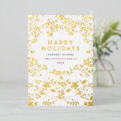 Gold Happy Holiday Florals Foil Carte de vacances (Debout devant)