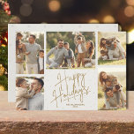 Gold Happy Holidays Cinq photos Carte de vacances<br><div class="desc">Les cartes de fin de année de Noël multiphoto arborent vos noms et les mots Happy Holidays en lettres d'or chic sur un arrière - plan blanc cassé. Il vous suffit de télécharger vos photos de famille préférées et d'ajouter votre personnalisation de famille au dos. Sélectionnez Haute Définition pour obtenir...</div>