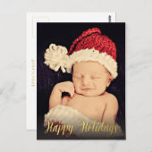 Gold Happy Holidays Xmas Script Photo Carte postal (Devant / Derrière)