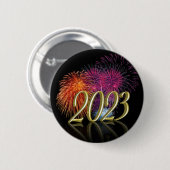 Gold Happy New Year 2023 Fireworks Ronde Button 5,7 Cm (Voorkant /achterkant)