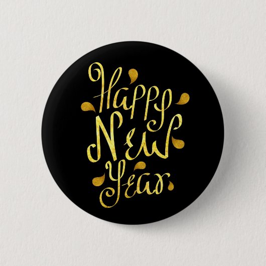 Gold Happy Nieuwjaar Ronde Button 5,7 Cm (Voorkant)