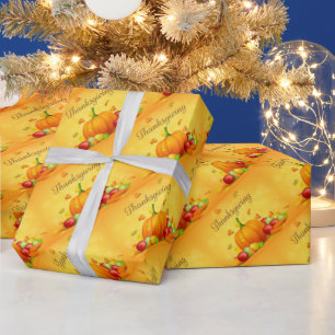 Gold Happy Thanksgiving Pumpkin Cadeaupapier