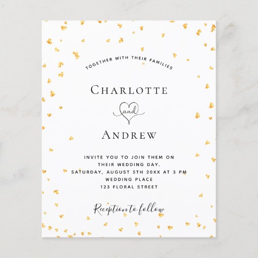 Gold harten, uitnodiging voor een witte bruiloft flyer (Voorkant)