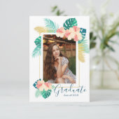 Gold Hawaiian Hibiscus Afstuderen Aankondiging (Staand voorkant)