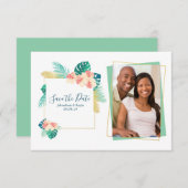 Gold Hawaiian Hibiscus Wedding Save the Date (Voorkant / Achterkant)