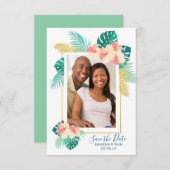 Gold Hawaiian Hibiscus Wedding Save the Date (Voorkant / Achterkant)