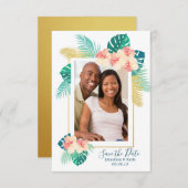 Gold Hawaiian Hibiscus Wedding Save the Date (Voorkant / Achterkant)