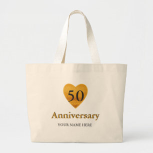 Gold Heart 50e Jubileum gepersonaliseerd Grote Tote Bag