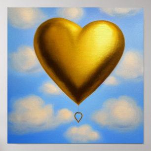 Gold Heart-ballon in het Poster Sky