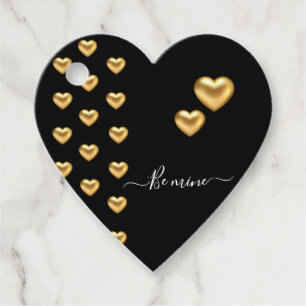 Gold Heart Black Valentijn Flat Wenskaart Bedankjes Labels