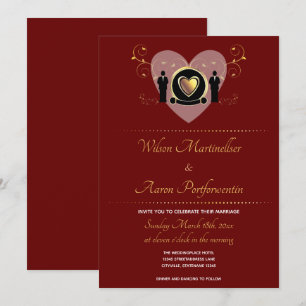 Gold Heart Burgundy Homme LGBTQ Faire-part de mari
