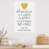 Gold Heart Camera Free Wedding Ceremony Sign Poster (Keuken)