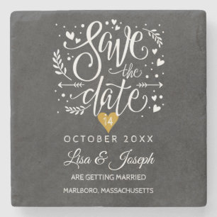 Gold Heart Chalkboard Save the Date Stenen Onderzetter