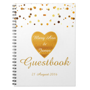 Gold Heart Confetti Glitter Faux Folie White Guest Notitieboek