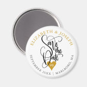 Gold Heart Elegant Script Save the Date Magneet (Voorkant / Achterkant)