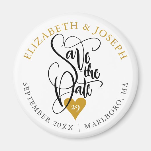 Gold Heart Elegant Script Save the Date Magneet (Voorkant)
