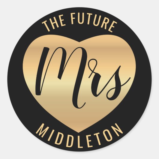 Gold Heart en Black - The Future Mrs. Ronde Sticker (Voorkant)