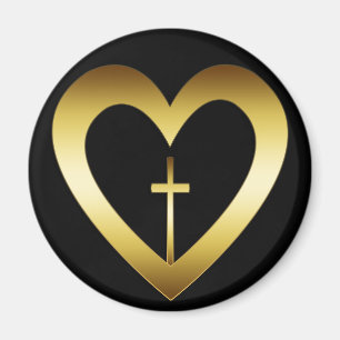 GOLD HEART EN CROSS MAGNEET