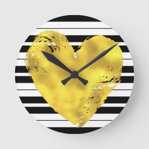 Gold Heart en Stripes Ronde Klok