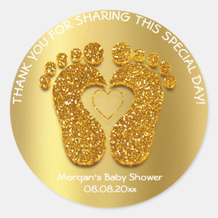Gold Heart Feet Baby shower Favor Gift White Ronde Sticker