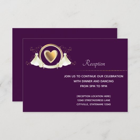 Gold Heart Femme Mariage | Carte de réception (Devant / Derrière)