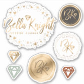Gold Heart Gem en Confetti Custom Made Company Log Sticker (Voorkant)