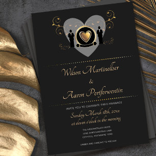 Gold Heart Homme Mariage Invitation