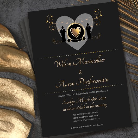 Gold Heart Homme Mariage | Invitation