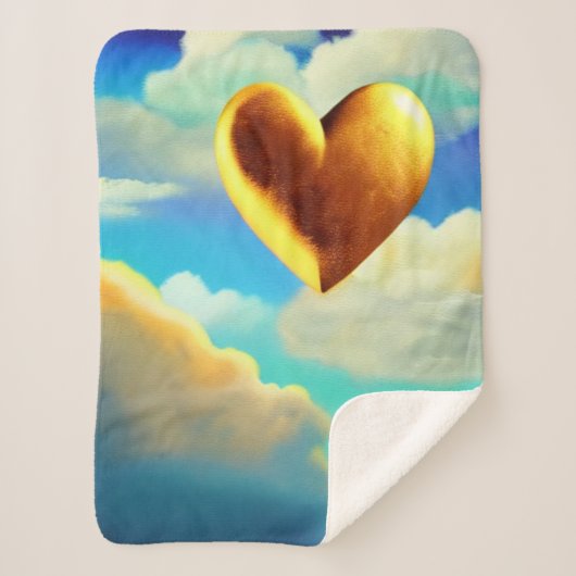 Gold Heart in Clouds Sherpa Blanket Deken (Voorkant)