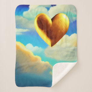 Gold Heart in Clouds Sherpa Blanket Sherpa Deken
