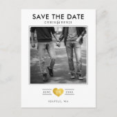 Gold Heart LGBTQ Save the Date with Photo Briefkaart (Voorkant)