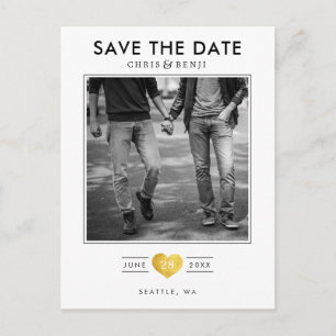Gold Heart LGBTQ Save the Date with Photo Briefkaart
